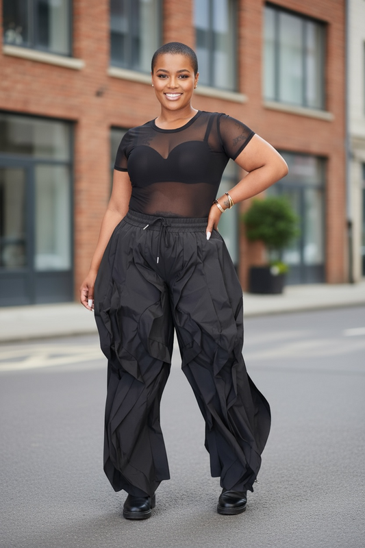 Black Destiny Drawstring Ruffle Pants