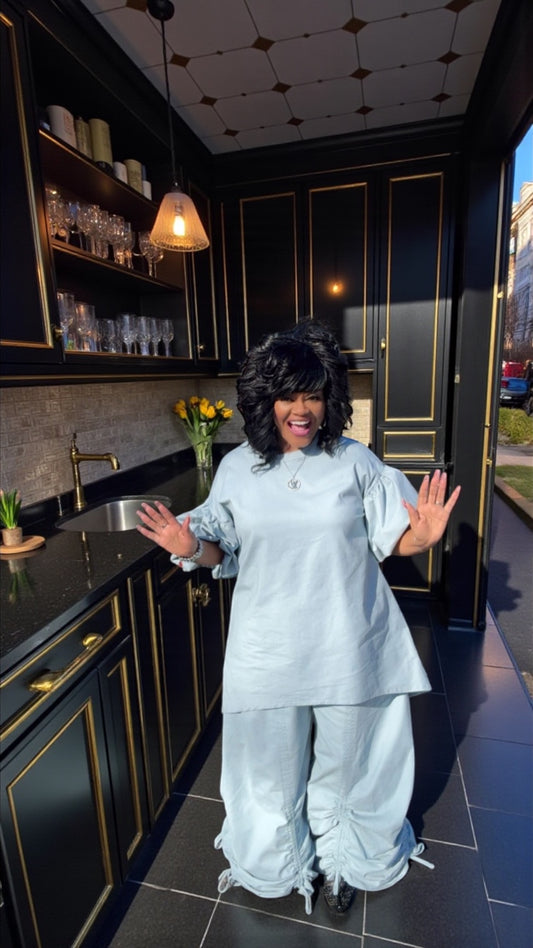 Denim High-Low Puff Sleeve Top